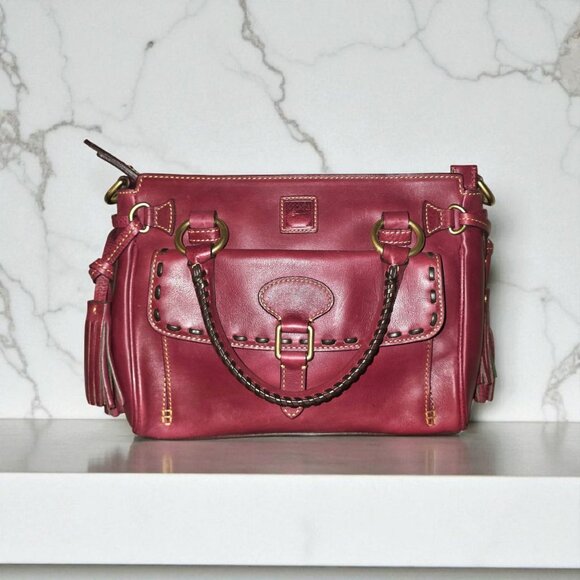 Dooney & Bourke Florentine Toscana Medium Pocket Satchel Crimson Red Tassel Bag - Picture 1 of 14